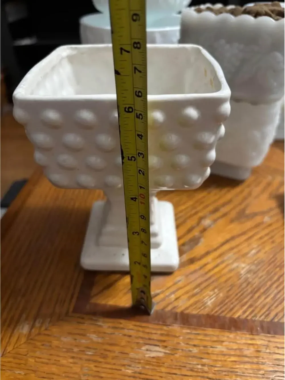 White Hobnail Square Milk Glass Planter Vase